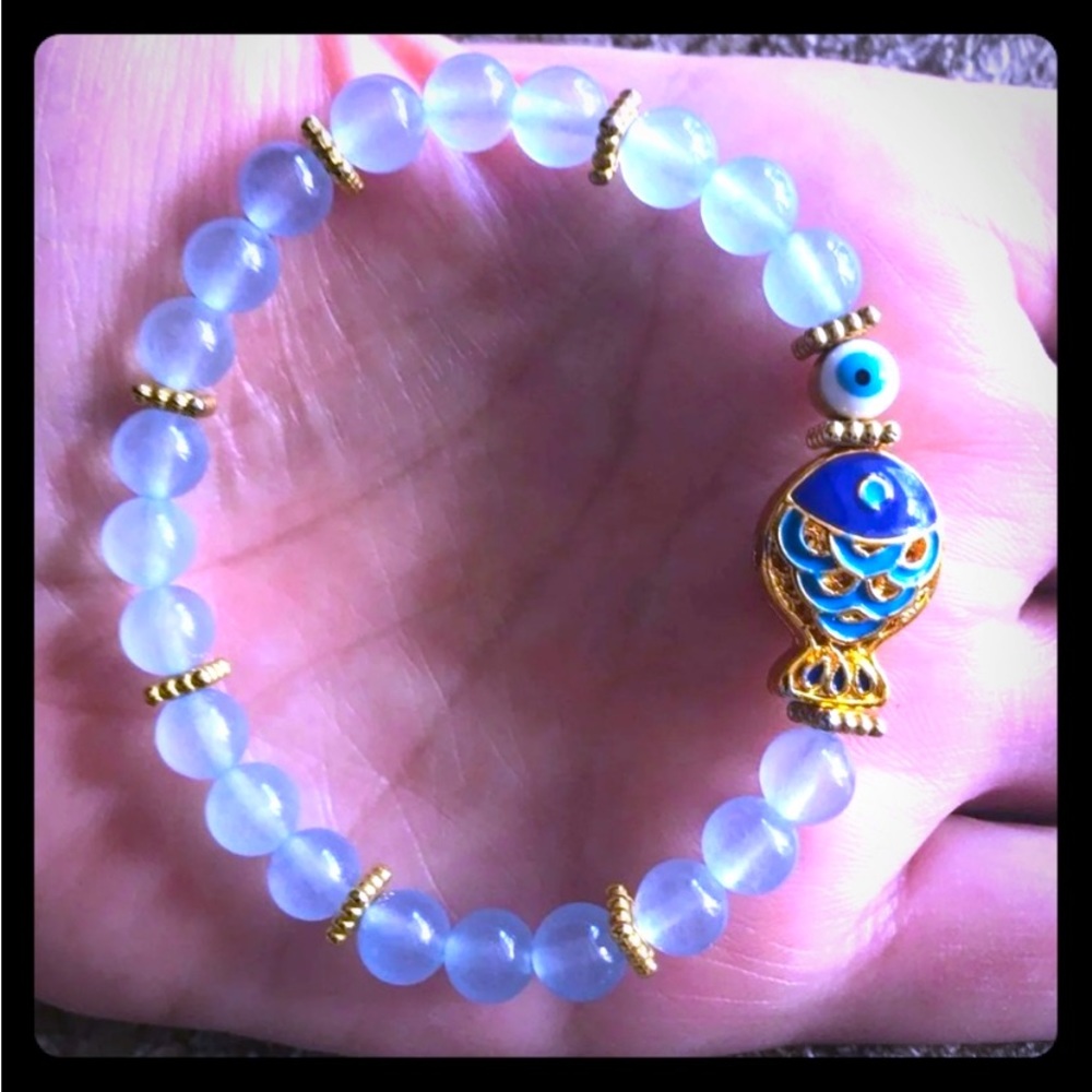 Chalcedony lucky fish bracelet.